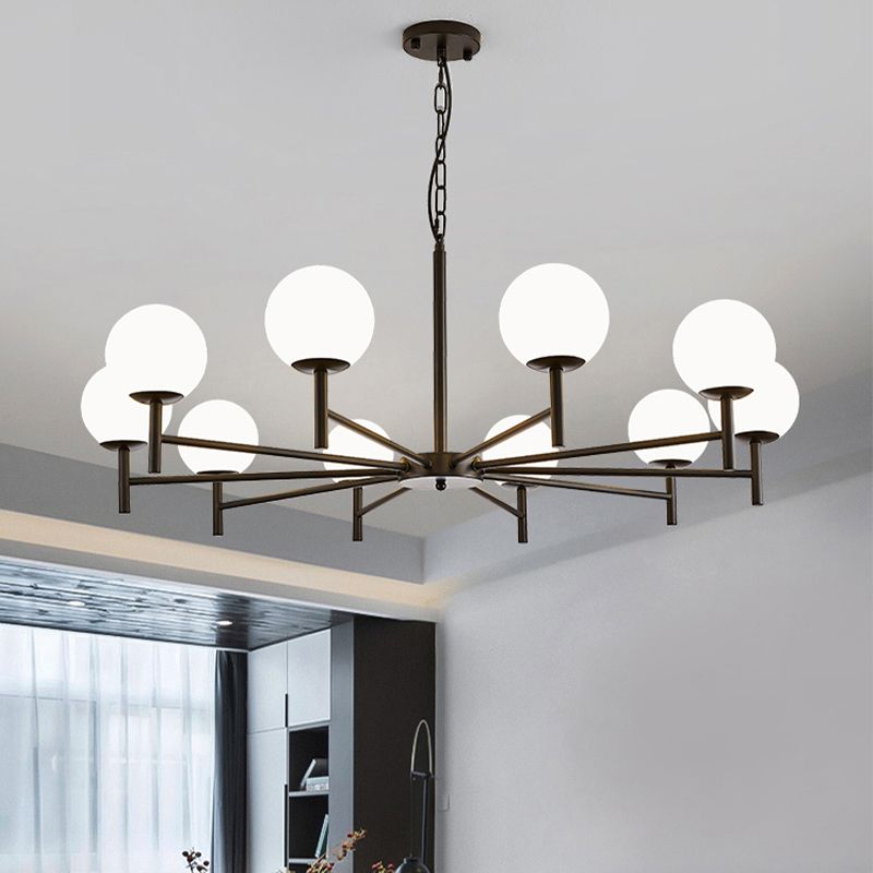 Wereldwijde melkglas hanglampverlichting armaturen moderne stijl multi -lights kroonluchter licht in zwart
