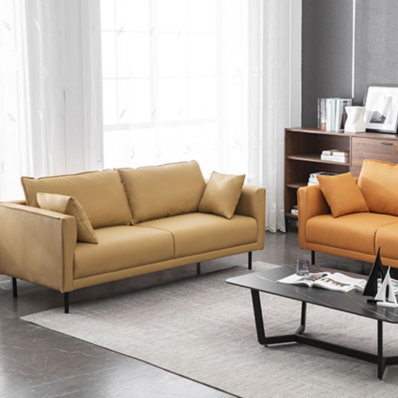 Modern Style Solid Wood Base Sponge Cushion Filled with Pillow Rectangular Sofa