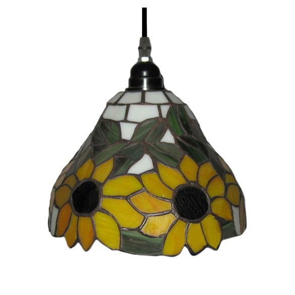 Trumpet Hanging Lamp Tiffany-Style Yellow Stained Art Glass 1 Head Ceiling Pendant Light