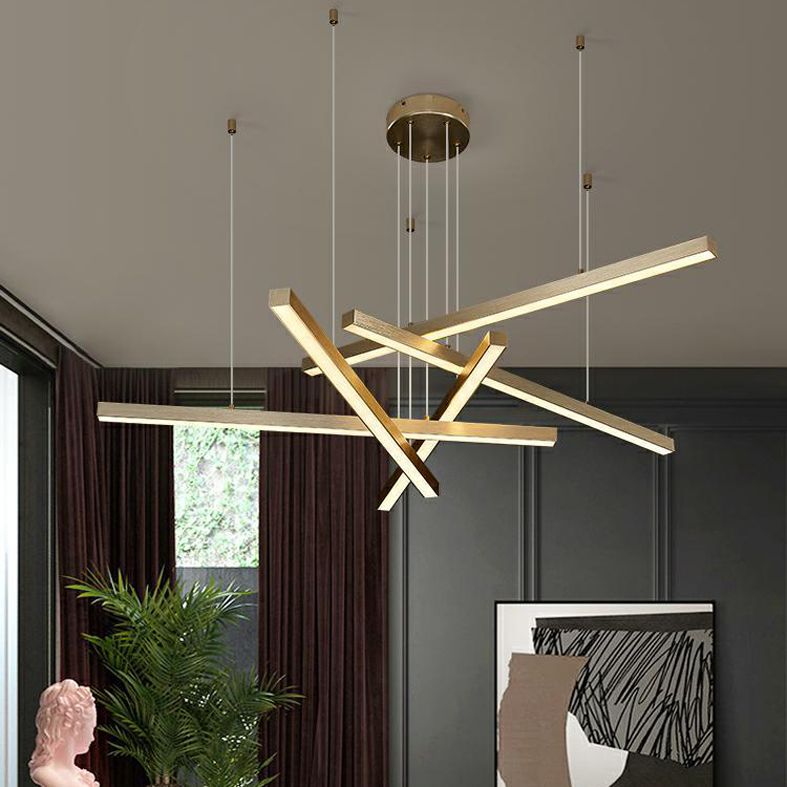 Gold LED Linear Pendant Light in Modern Singularity Aluminium Adjustable Hanging Lamp for Living Room