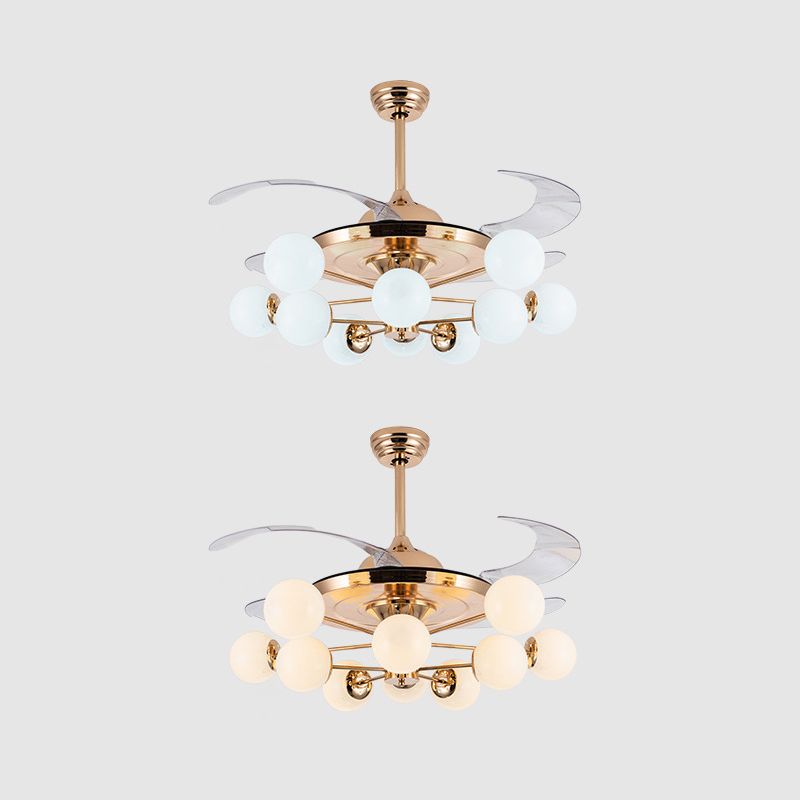 42 "Breitmilchglaskugel Anhänger Lüfter Lampe postmoderne Roségold -Halbblüten mit 4 klaren Klingen