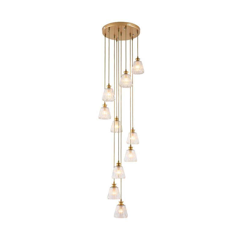 Crystal Gold Multi Light Pendant Cup Shape 10-Head Contemporary Hanging Lamp Fixture