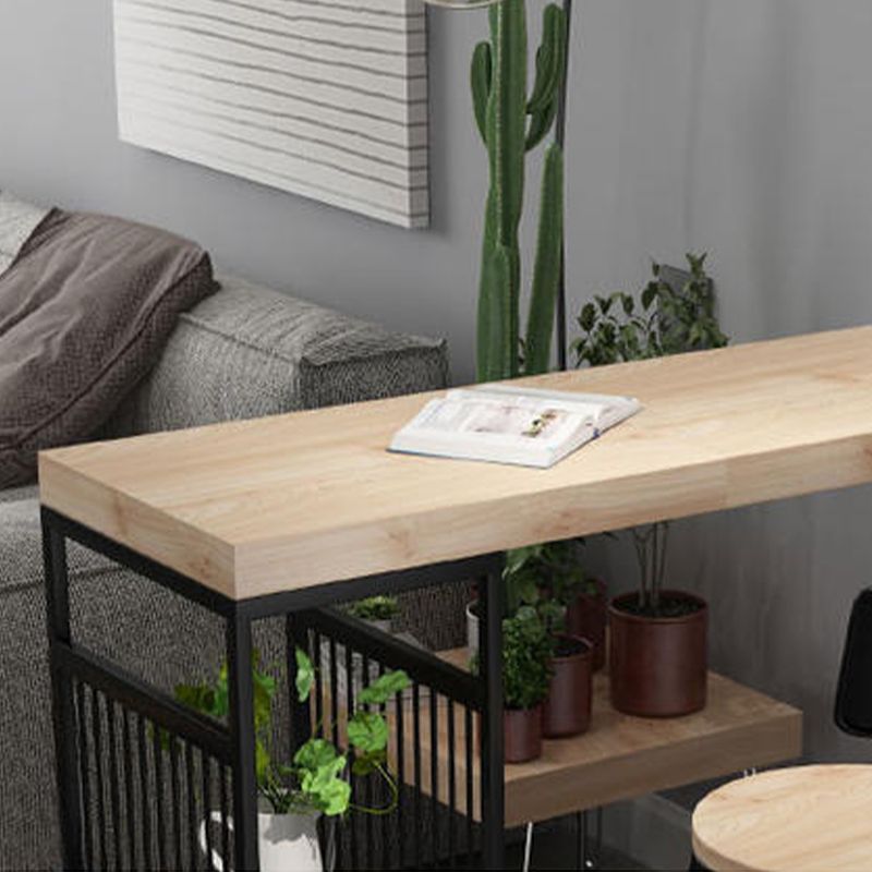 Double Pedestal Bar Pub Table Set 3 Pcs Solid Wood and Iron Bar Table and Stools