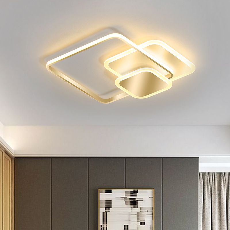 Square Flush Mount Lamp Modernist Metallic LED Gold Ceiling Fixture in Warm/White Light, 16.5"/20.5" Wide