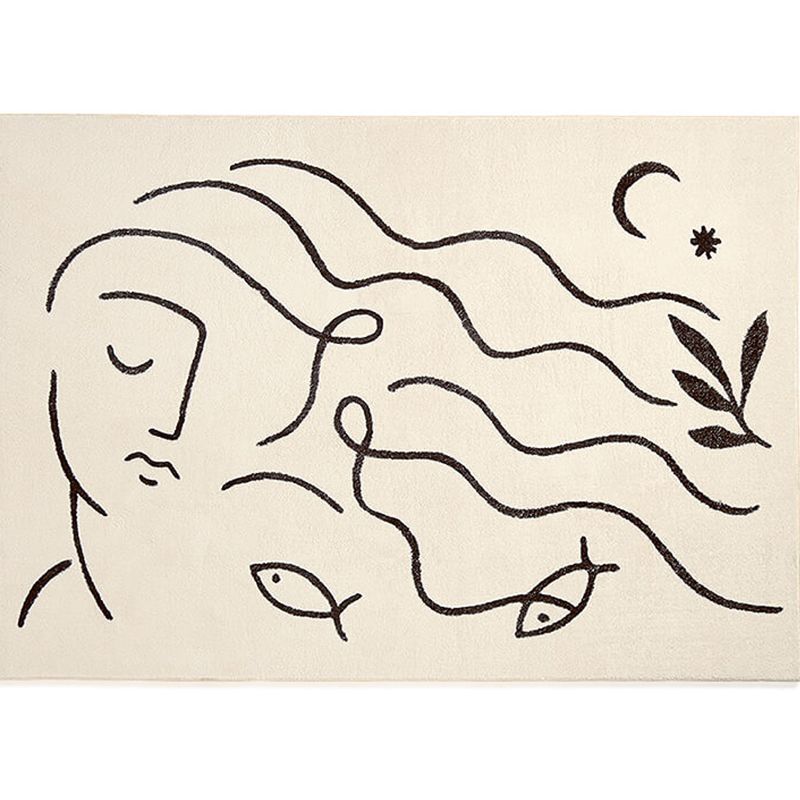 White Modern Carpet Abstract Pattern Polyester Area Rug Easy Care Backing Rug for Home Decor