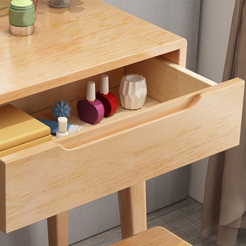 Nordic 4 Drawers Makeup Vanity Mirrored Wood Dressing Table Stool Set