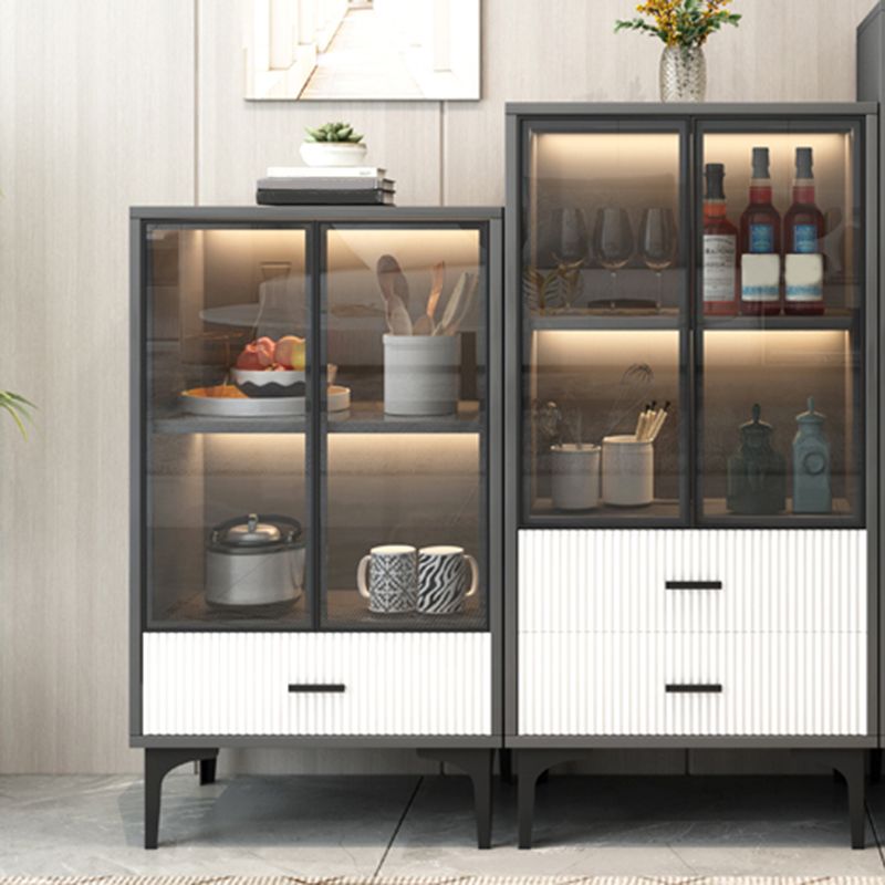 Modern Display Cabinet Faux Wood Storage Cabinet with Glass Doors for Living Room
