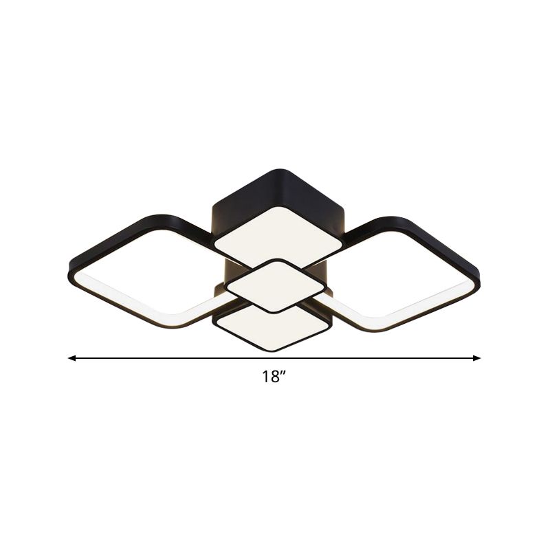 Square Flush Light Modernist Acrylic LED Black/Black-White Ceiling Mounted Fixture in Warm/White Light, 18"/21.5" Wide