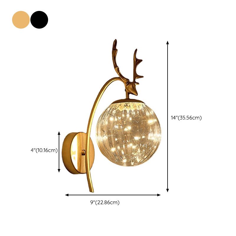 Globe Shape Wall Lamp Modern Style Glass 1 Light Sconce in Black/ Gold