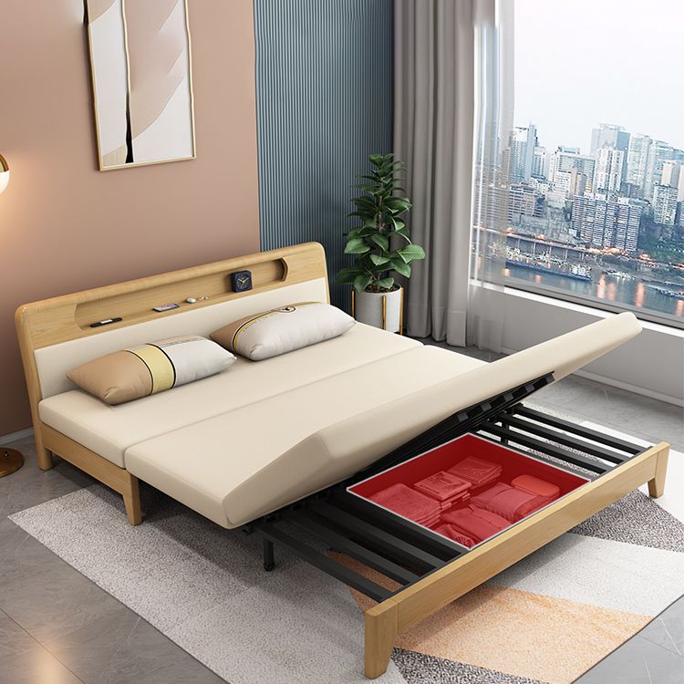 33.46" Wide Futon Sofa Bed with Storage Foldable Yellow Contemporary