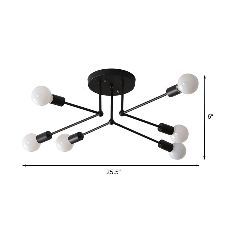 Starburst metalen plafondmontage kroonluchter vintage stijl 6/8 lampen slaapkamer semi-gemonteerde verlichting in zwart