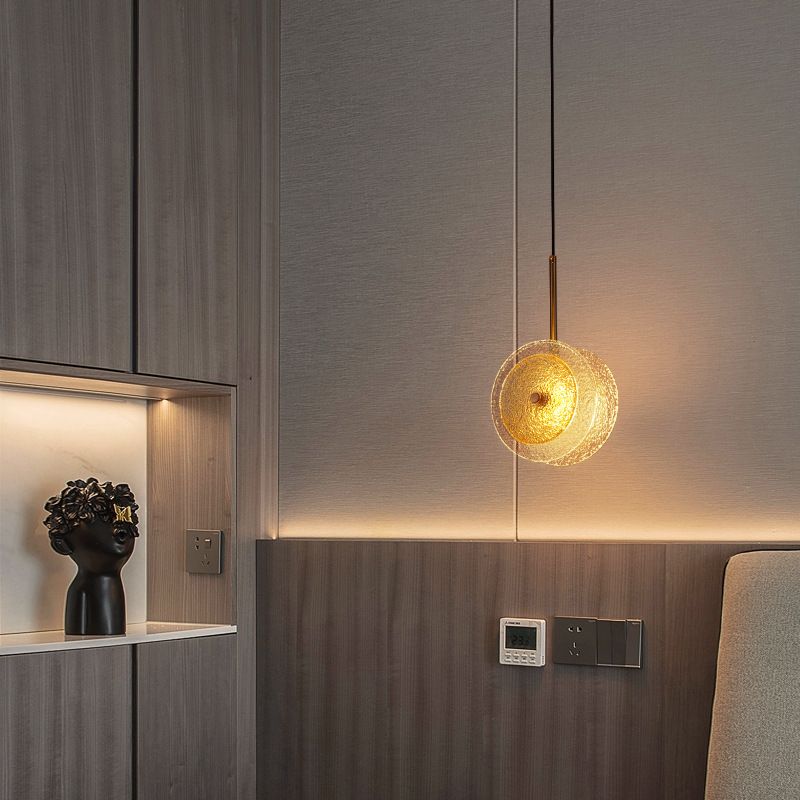 Luz de suspensión de disco de cristal Simplicidad LED colgante plateado de latón para Diner