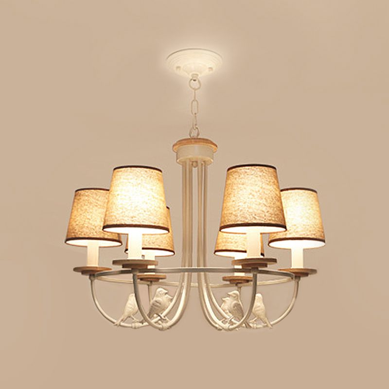 White Barrel Hanging Ceiling Light Contemporary 6/8 Lights Fabric Pendant Chandelier