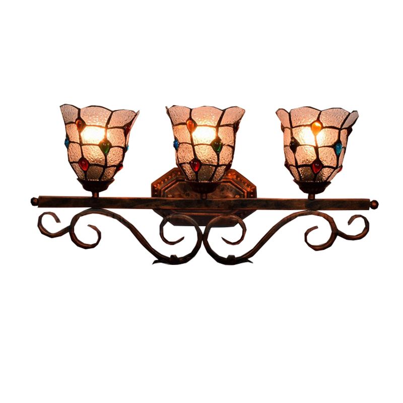 Cafe Lattice Bell Wall Light with Jewelry Glass 3 Heads Tiffany Vintage Clear Wall Lamp in Copper