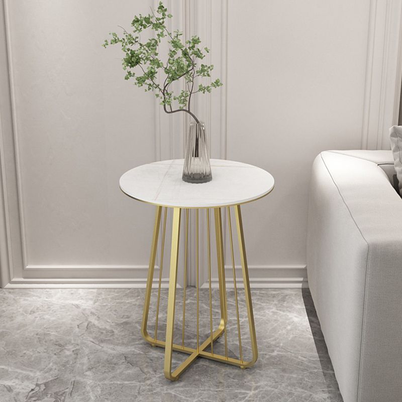 24" Tall Contemporary Round Sintered Stone Side End Table with Metal Frame