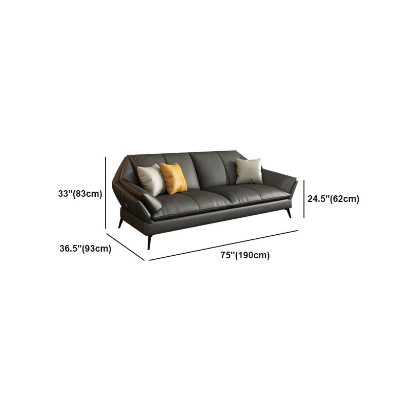 Flared Arm Leather Sofa Cushions Back Modern Sectional for Living Room