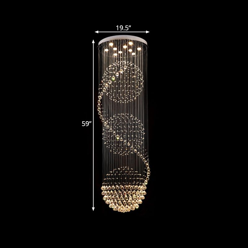 Silver 10-Light Hanging Light Modernism Clear Crystal Ball Multi Lamp Pendant for Stair