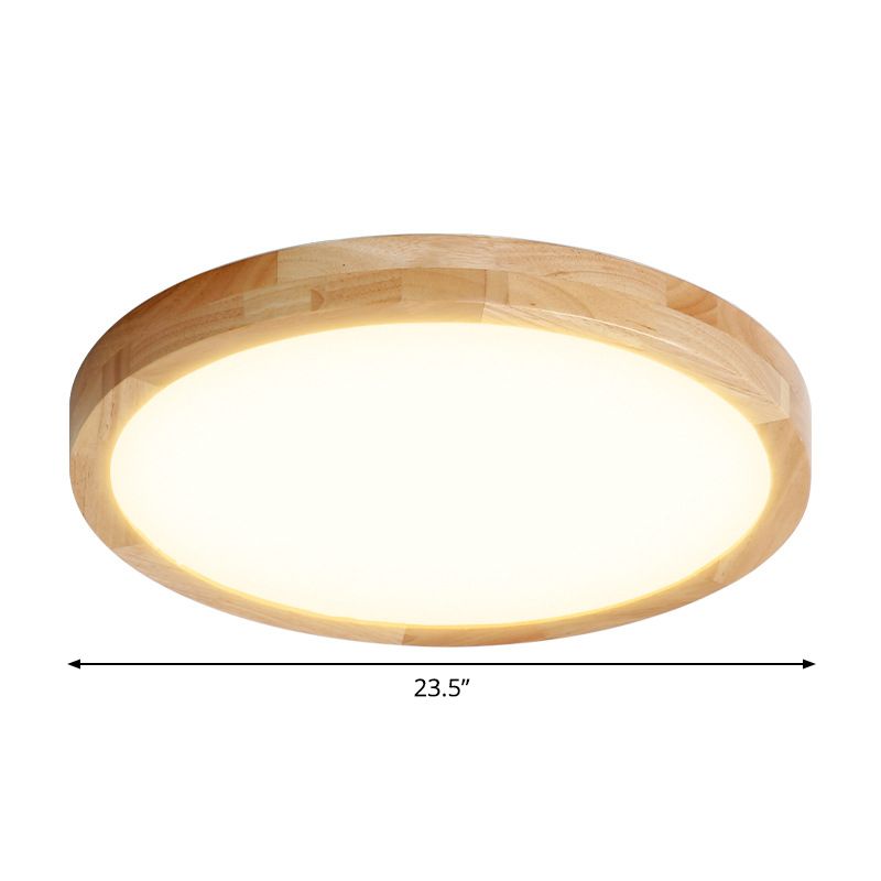 15"/19"/23,5" W LED salon plafond verzonken modernistische beige inbouwlamp met cirkelvormige houten kap