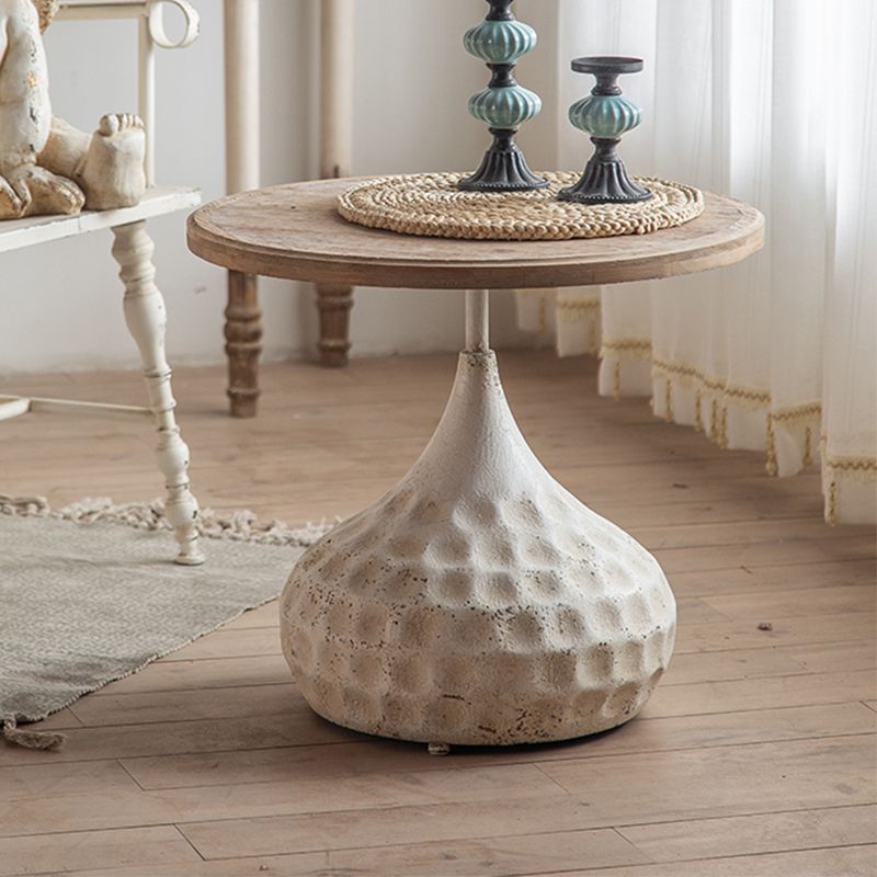 French Country Round Wooden Top Side Table Antique Brown Pedestal End Snake Table