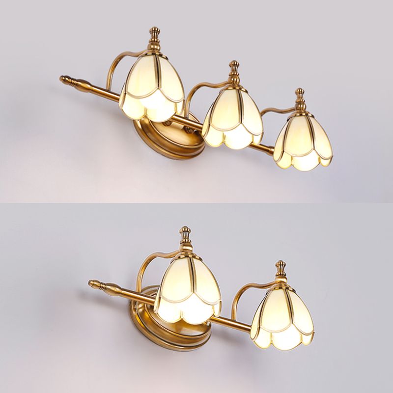 Brass Contemporary Armed Wall Mounted Light Fixture Glass Sconce Light for Bathroom