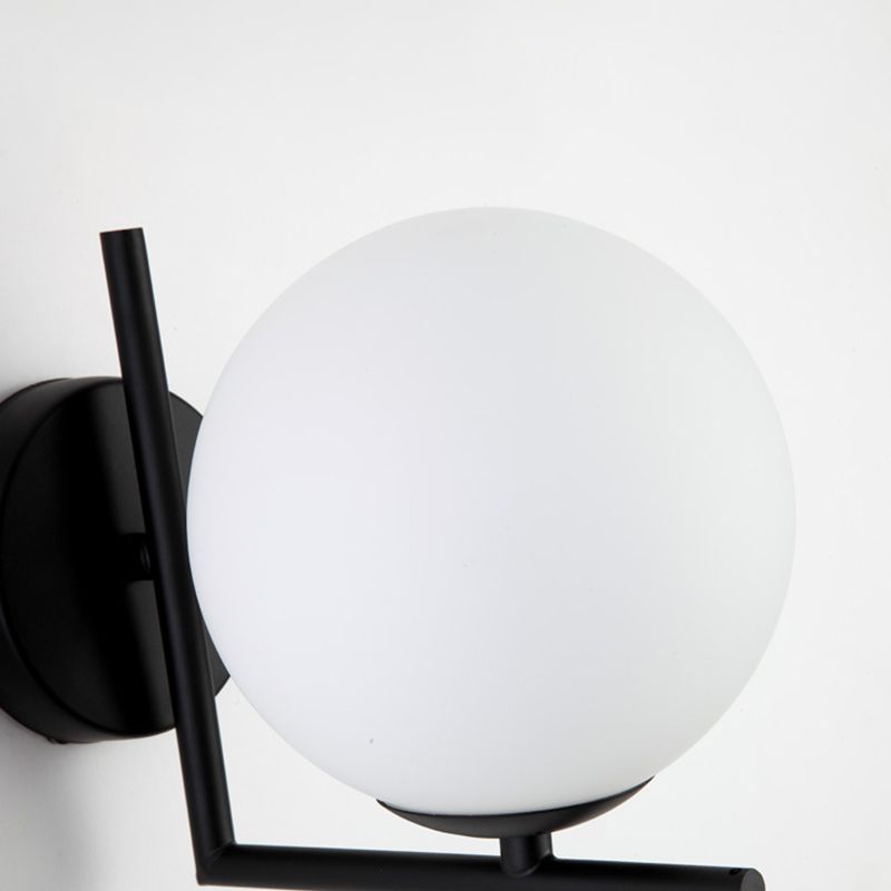 Modern Concise Globe Wall Sconce Wrought Iron Wall Lamp with White Glass Shade