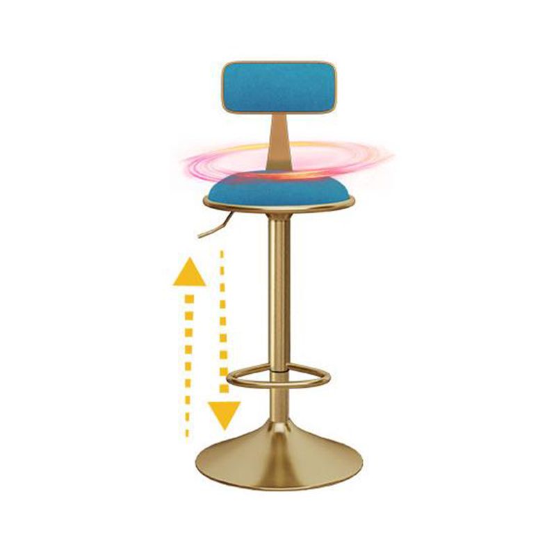 Glam Gold Metal Barstool Upholstered Stool in Matte Finish for Indoor