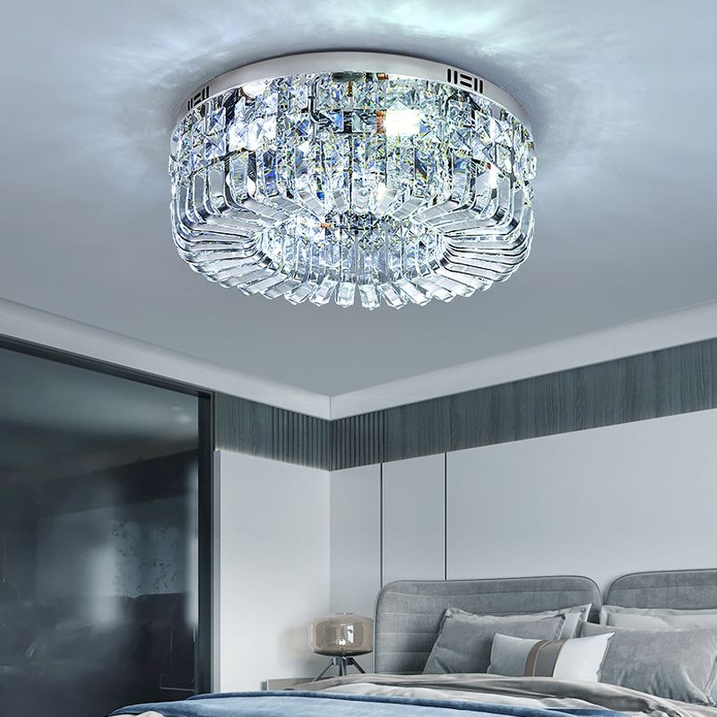 Plafonnier en cristal de forme ronde, montage encastré moderne en acier inoxydable pour chambre d'étude