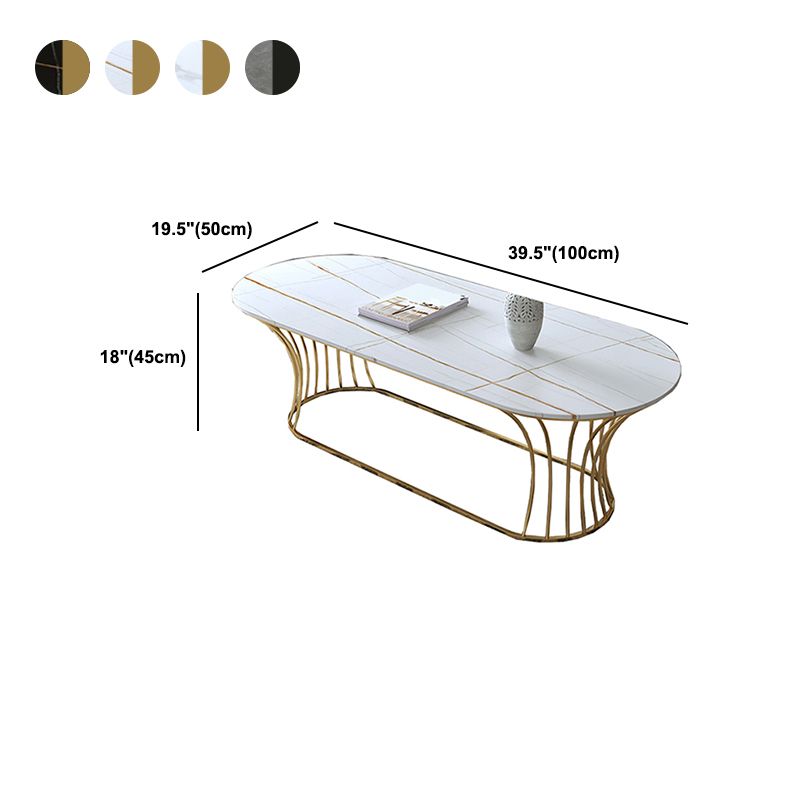 Glam 17.7" H Oval Slate Coffee Table Metal Frame Cocktail Table