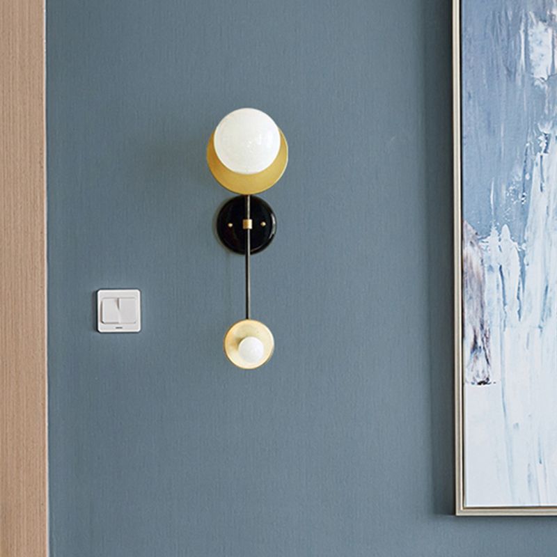 2 Heads Global Sconce Modernism Opal Glass Wall Mounted Light Fixture in Black and Gold
