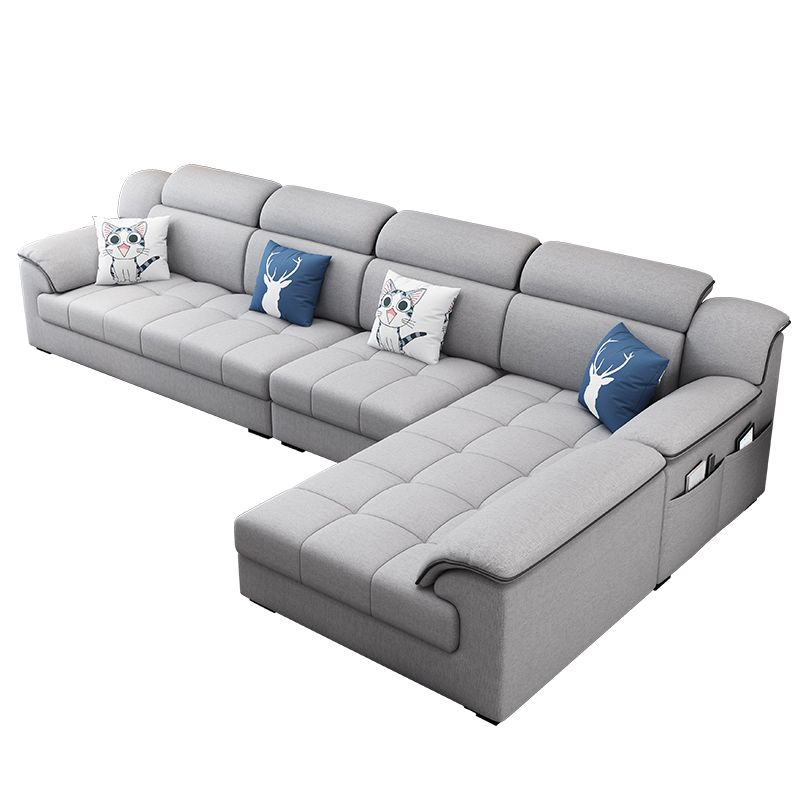 Modern Fabric Sofa in Grey Pillow Top Arm Sofa with Bolster Pillows