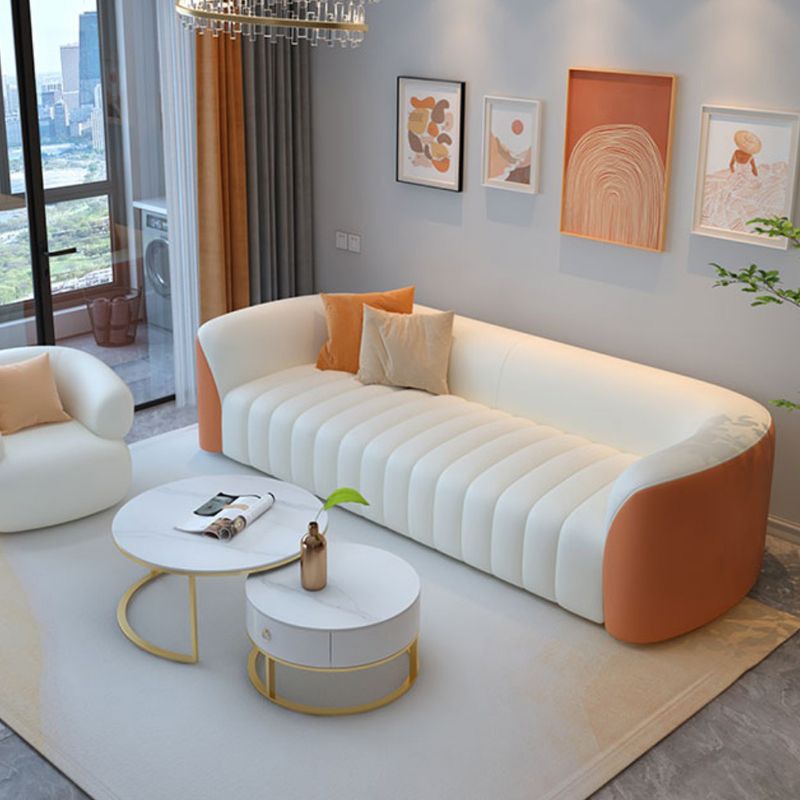 White Wooden Sectional Stain-Resistant Sectional Sofa for Living Room