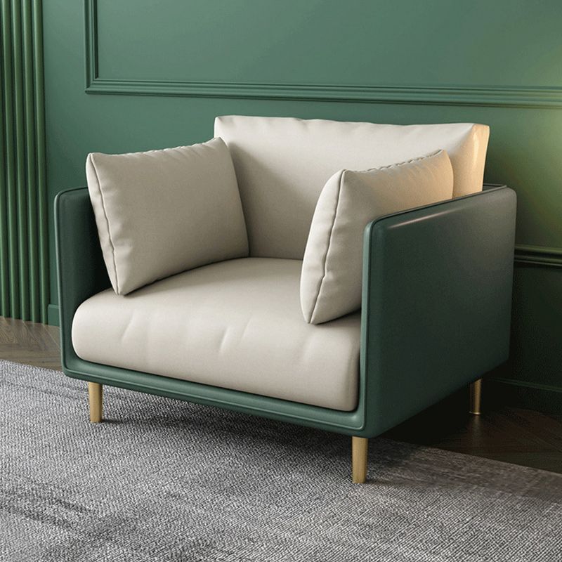 Green and White Stain Resistant Settee Sofa Leather Square Arm Loveseat