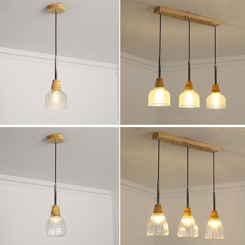 Geometrisches Glas hängend hängendes Holz zeitgenössischer Stil Anhänger Licht für Küche