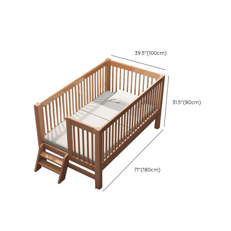 Solid Wood Baby Crib Farmhouse Birch Nursery Bed with Guardrail