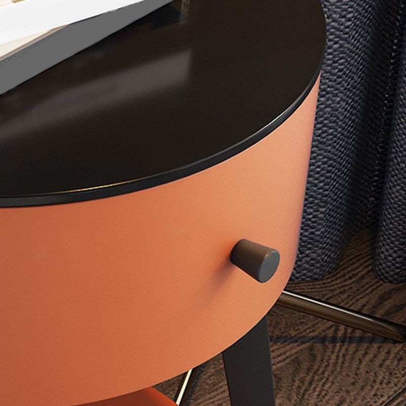 Contemporary Metal and Faux Leather Drawer Storage Bed Nightstand for Bedroom