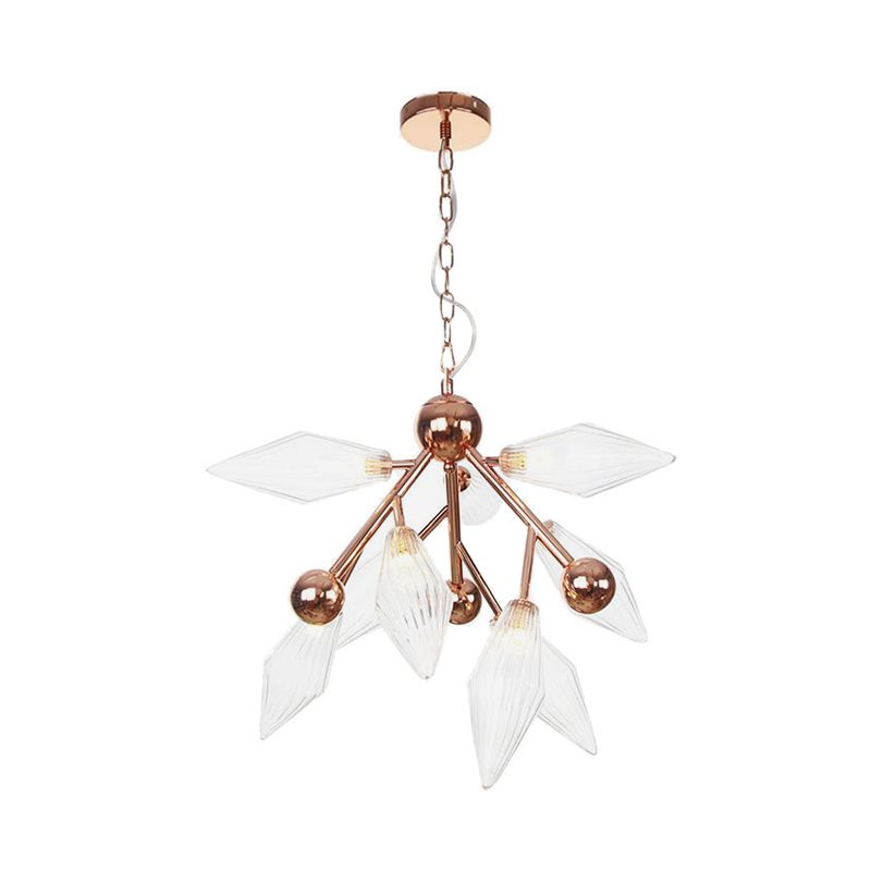 Prism Metal Chandelier Light Vintage 9 Lights Room Dining Room plafond LAMPLE AVEC AMBER / CHEUR GLASS OBRE