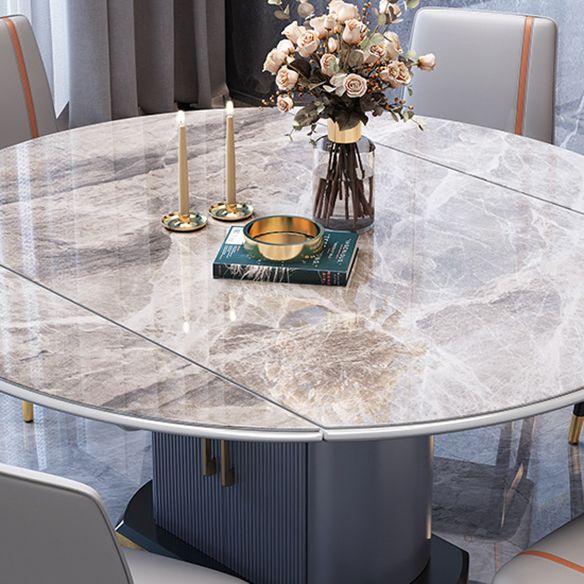 Foldable Modern Sintered Stone Dining Room Set with Round Top and Pedestal Base Furniture
