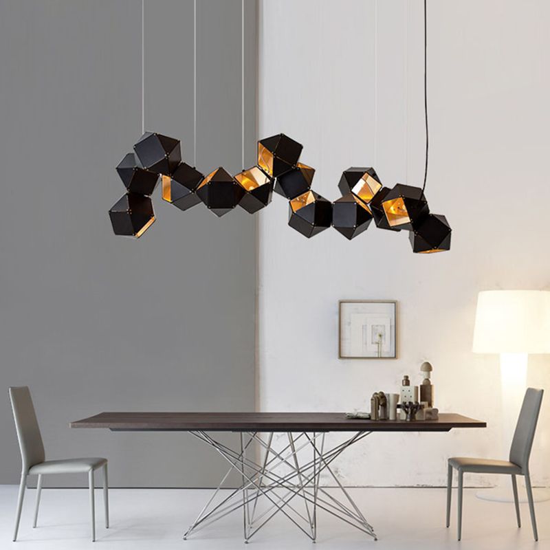 Contemporary Iron Kitchen Island Ceiling Light Geometric Island Hanging Light in Black