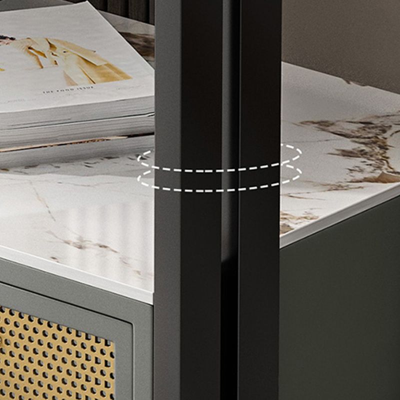 Frame Glam Style Side Table 21.6" Tall Stone Top Side Table with Storage