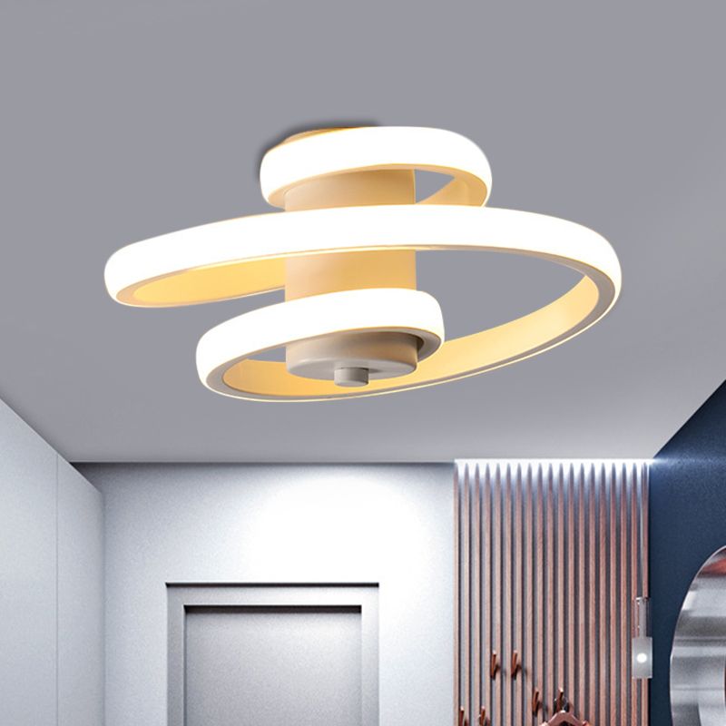 Spiral Metallic Ceiling Flush Simple Style Black/White LED Flush Mount Lamp in Warm/White Light for Corridor