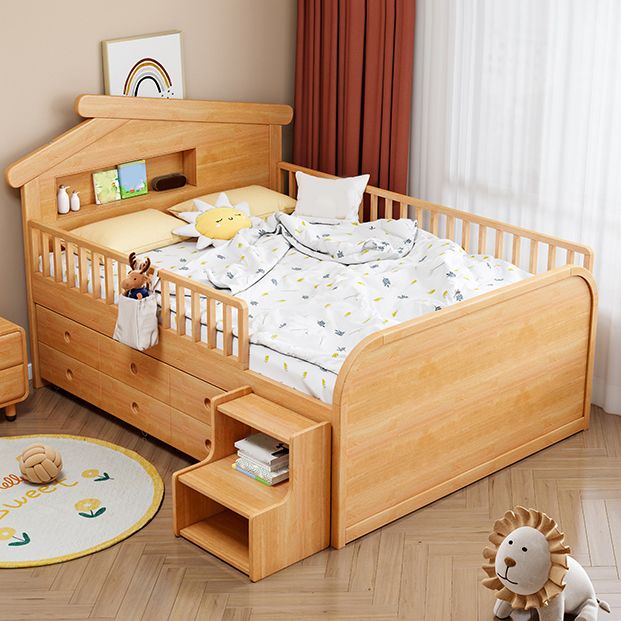 Light Brone Contemporary Nursery Bed with Guardrails in Solid Wood