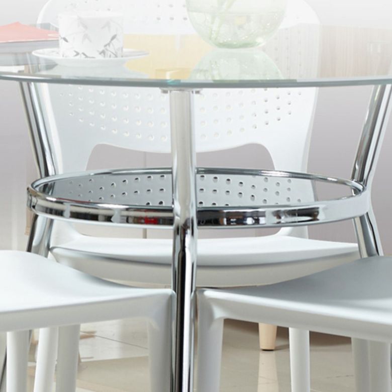 4 Pieces Modern Round Tempered Glass Top Dining Set for Home