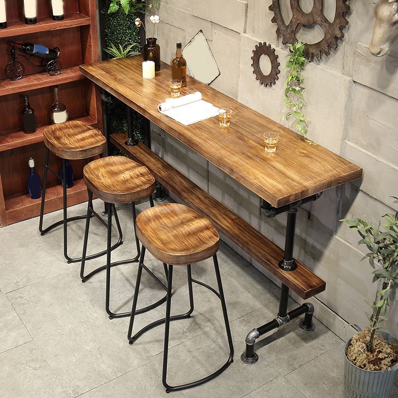Industrial Bar-height Table Solid Wood Top Bistro Pub Table for Patio Use