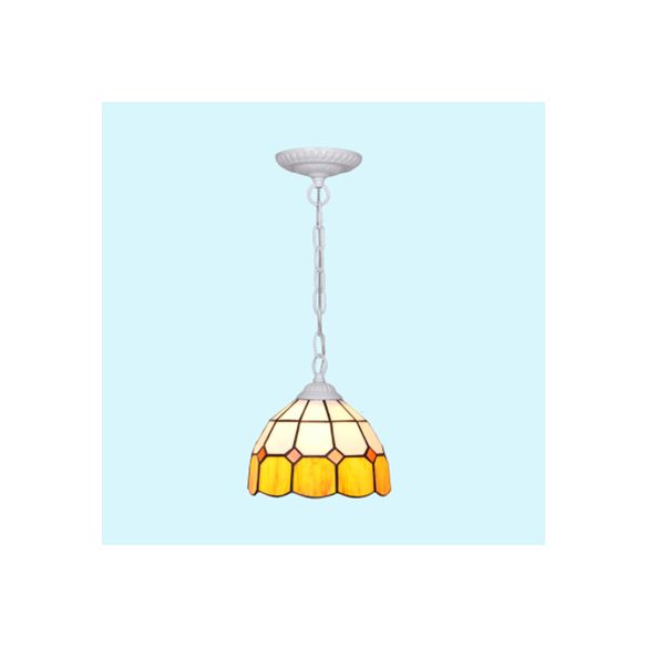 1 Head Bowl Suspension Lamp Tiffany-Style Black/White Hand Cut Glass Ceiling Pendant Light