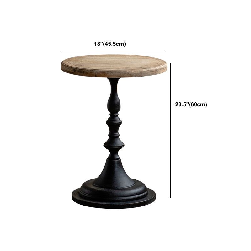 Wood Round Top Side Table Iron Pedestal End Table - Distressed Surface Treatment
