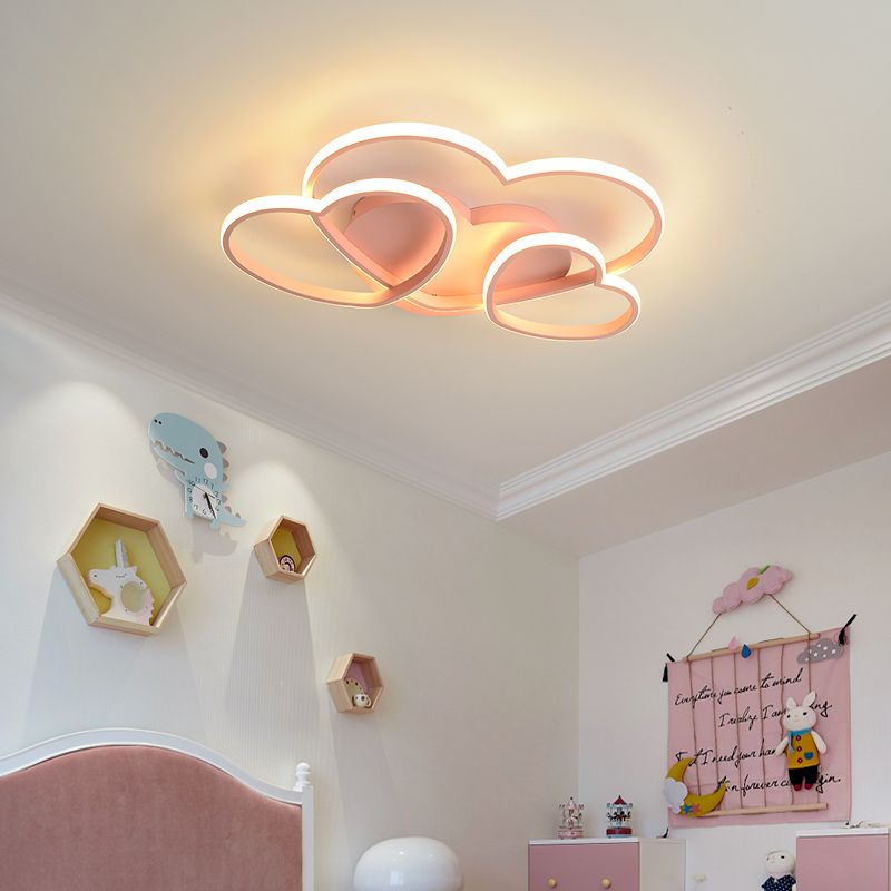 Lámpara de techo LED empotrada en forma de corazón, acrílico nórdico, blanco/rosa/dorado, montaje empotrado en techo para habitación de niños, 19,5 "/23,5" de ancho