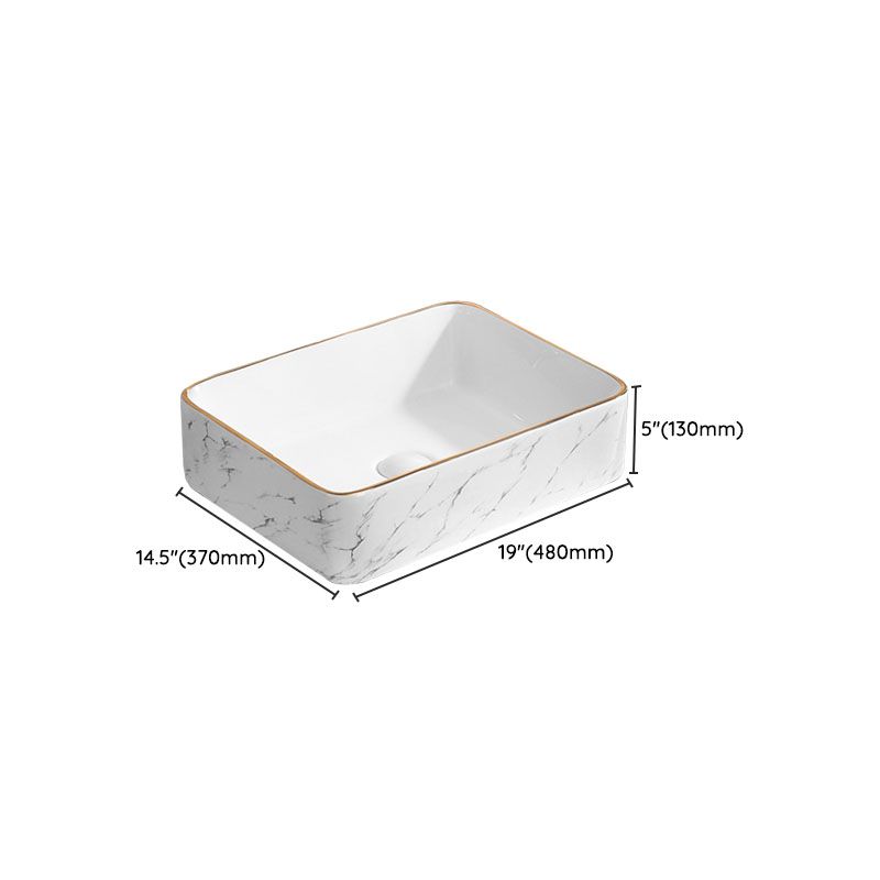 Modern Vessel Lavatory Sink Rectangular Porcelain Shut-Off Valve Included Bathroom Sink