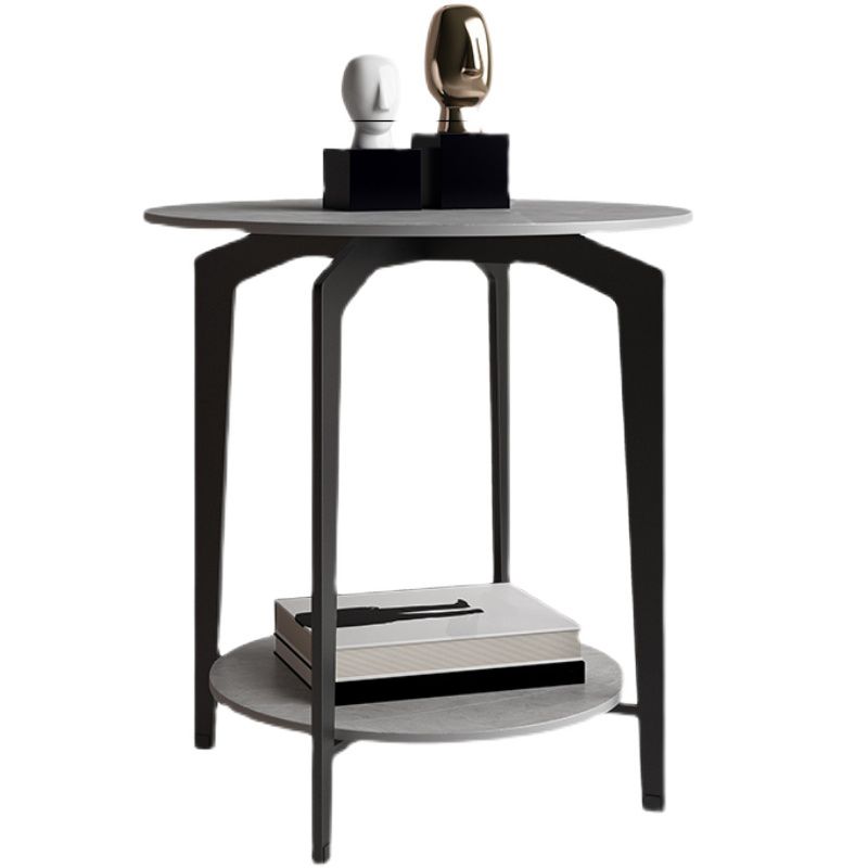 Minimalist Round Corner Table Slate 4 Legs Sofa Side Table with Storage