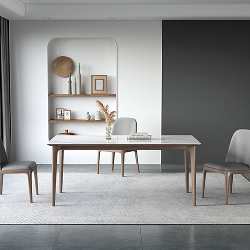 Rectangular Table Medieval Modern Sintered Stone Top Dining Table with Wooden Base