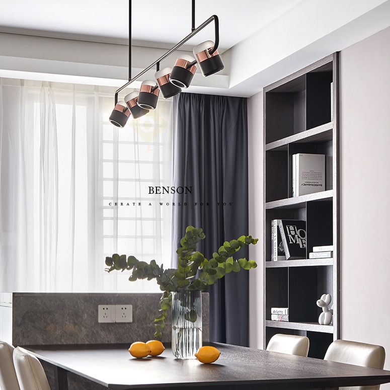 Minimalismo moderno rettangolo isola illuminazione a sospensione LED LED Cilindro sfumatura Il soffitto dell'isola per soggiorno per soggiorno